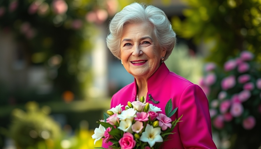 Queen Elizabeth in vibrant outfit smiling confidently.