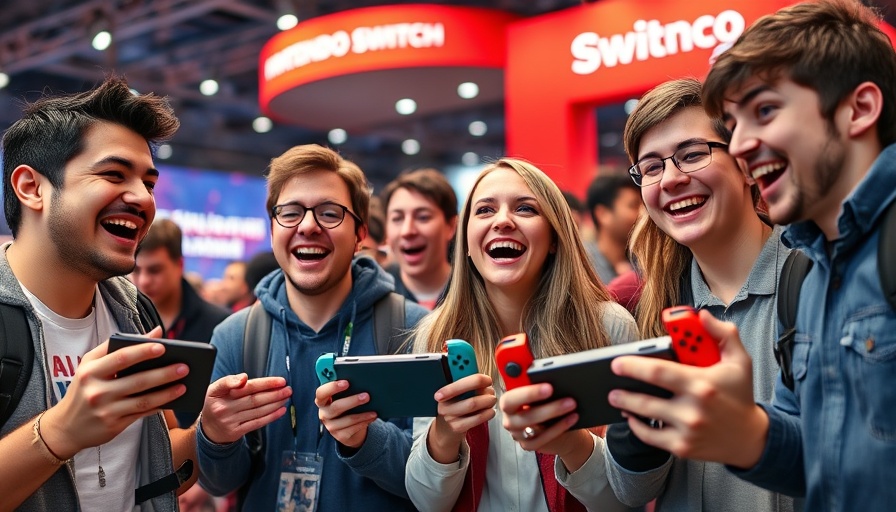 Gamers playing Nintendo Switch at gaming convention