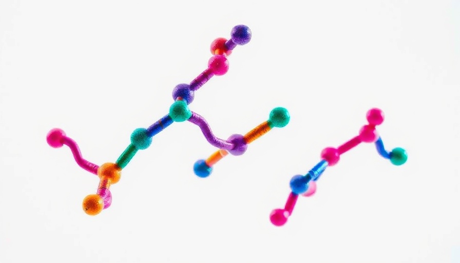Colorful abstract peptide representation illustrating molecular bonds.