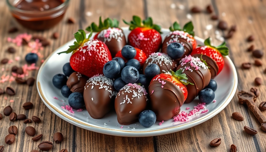 Low calorie chocolate recipes: chocolate-dipped fruits on rustic table.