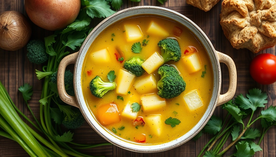 Homemade potato and broccoli soup with fresh ingredients.