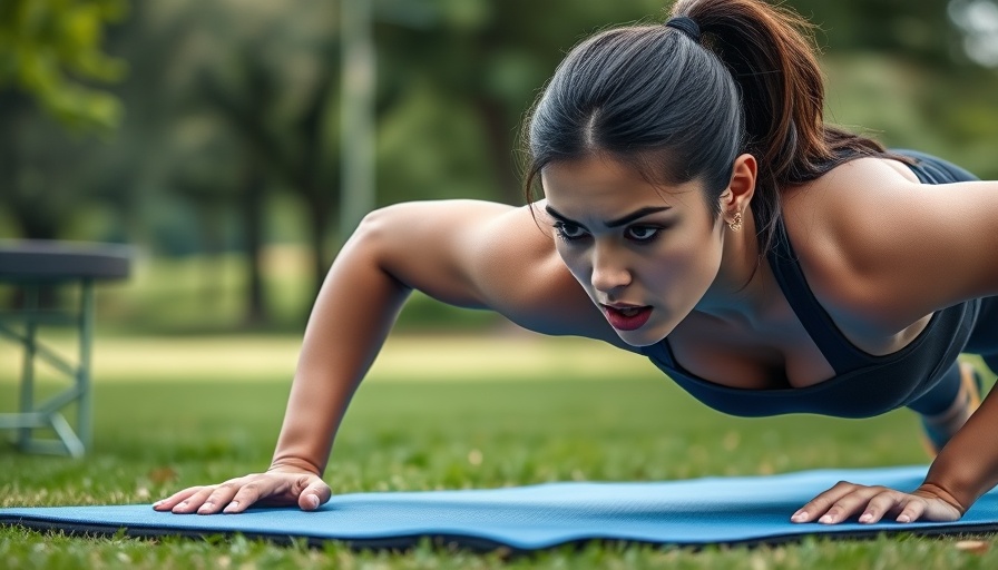 Woman doing push-ups in a park for 60-second strength challenge.