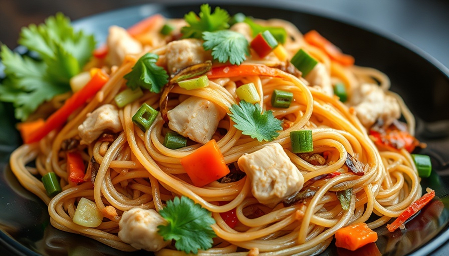 Delicious healthy noodle dish with veggies and chicken.