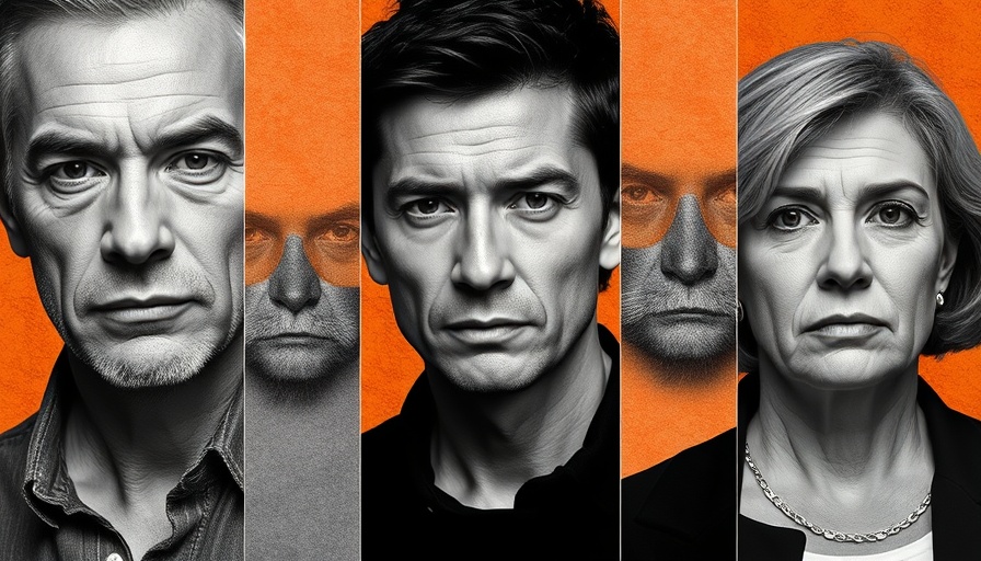 High-contrast portraits on orange backdrop, abolish intellectual property laws.