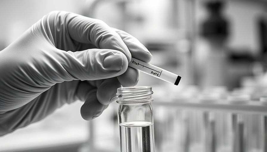 Hands with gloves holding test strip, AI solutions context.
