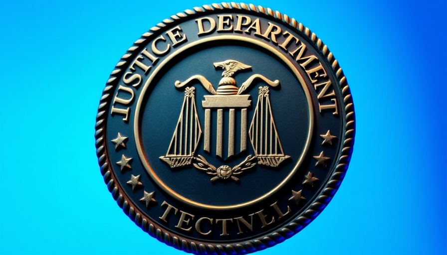 Stylized Justice Department social media post with seal and likes.