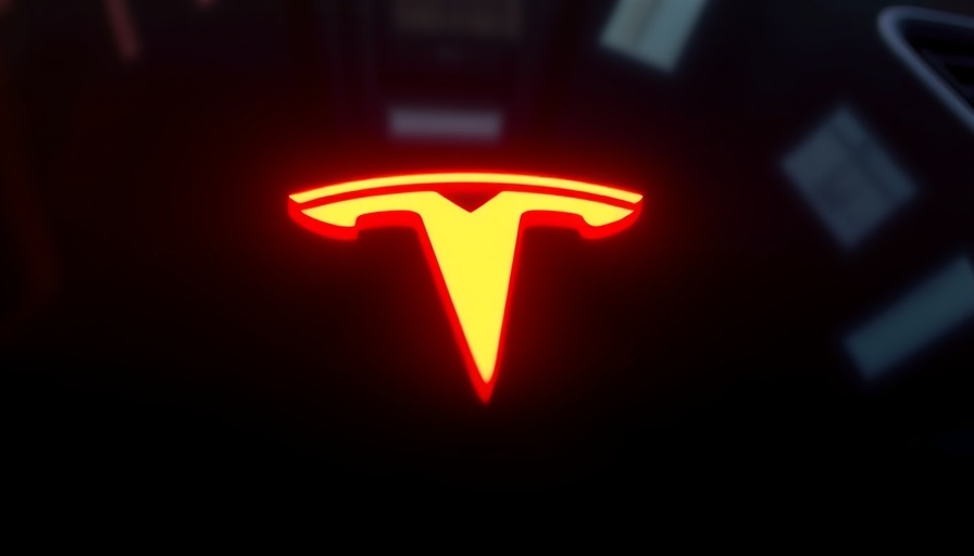 Neon red Tesla logo reflecting on dark surface, illustrating California EV registration decline.