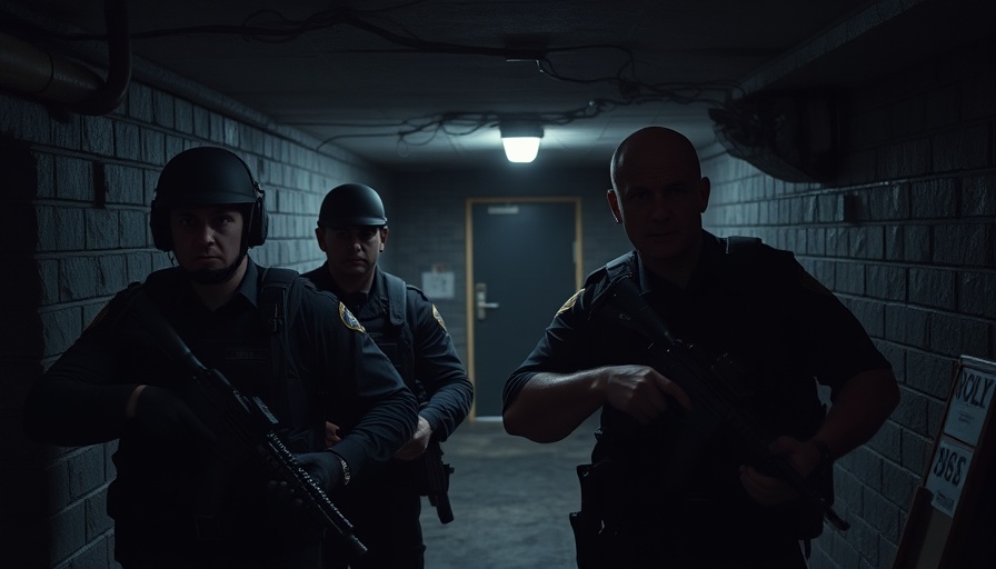 Police raid an illegal underground shooting range in Spain, dimly lit scene.