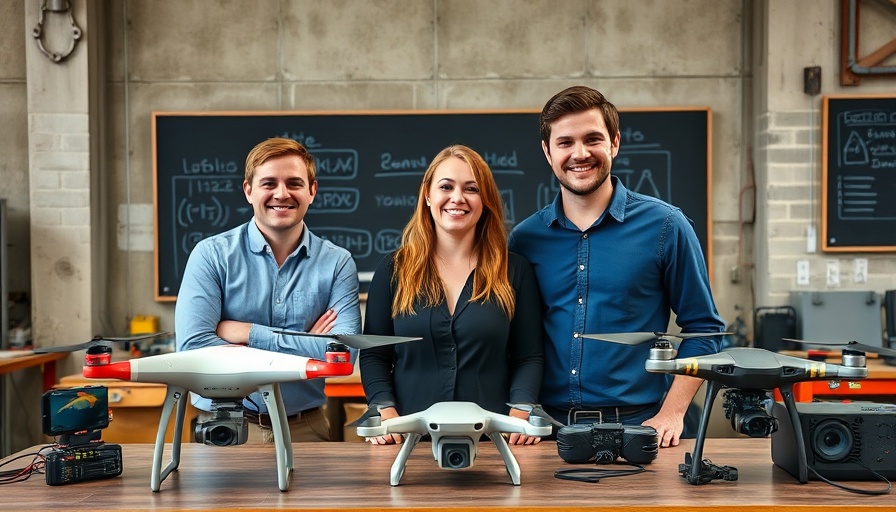 Defense tech startup Theseus team in workshop with drones.