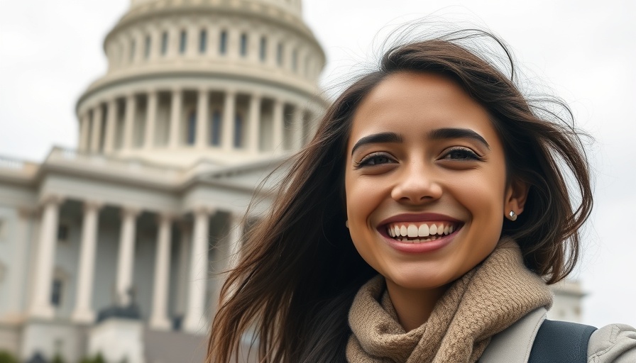Young woman in front of Capitol building, Trump's Tariffs Impact on Jobs context.