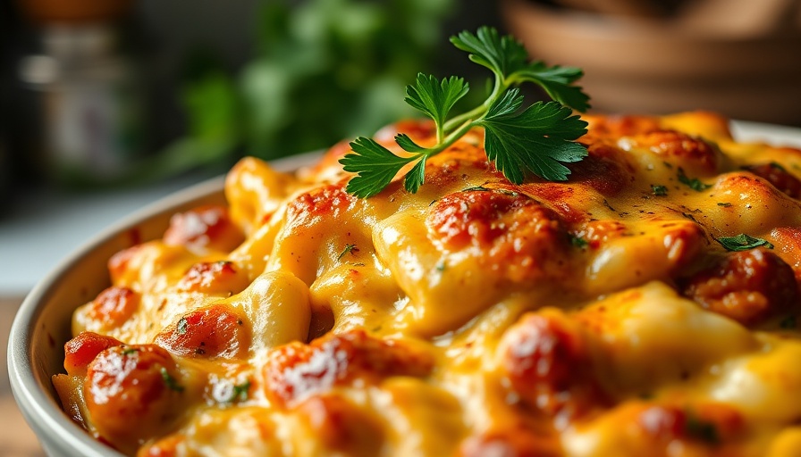 Healthy casserole for weight loss with melted cheese and parsley.