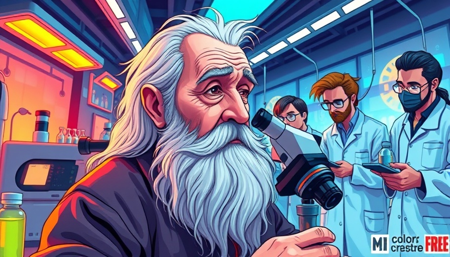 Creative depiction of da Vinci with scientists, symbolizing creativity in business.