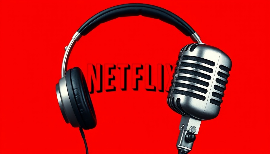Netflix logo adorned with headphones and a microphone, symbolizing video podcasts.