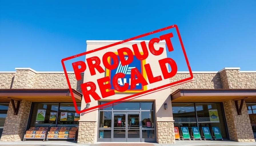 Aldi store with product recall sign, highlighting health alert.