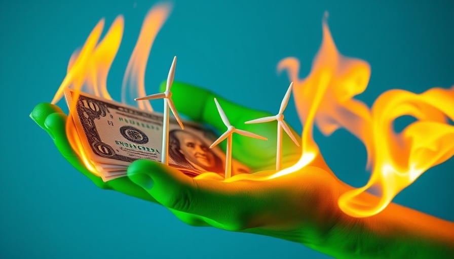 Canceled climate tech projects symbolize with burning money and turbines.