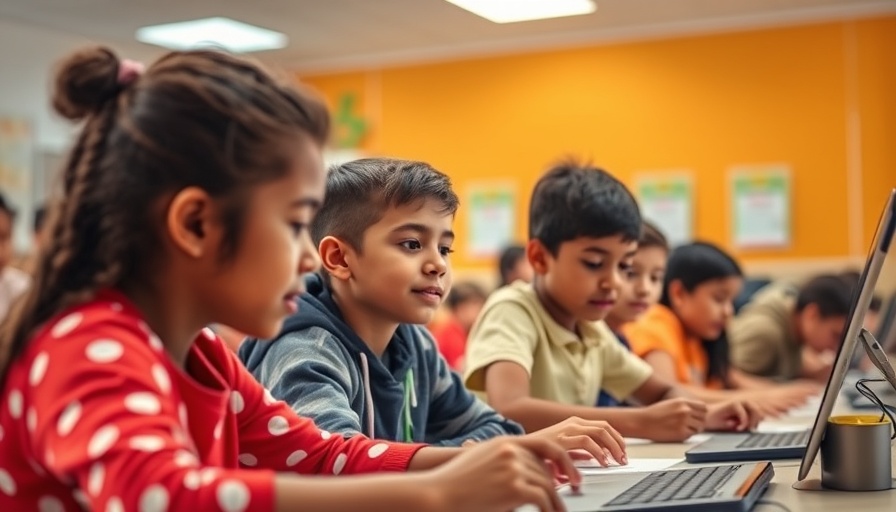 Engaged students in a colorful classroom, AI in public education.
