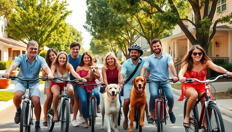 Family enjoying block party with dogs and bicycles, block party ideas.
