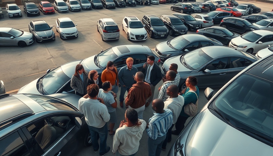 Consumers inspecting cars at dealership, reflecting spending amid tariffs.