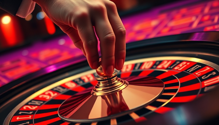 Hand placing ball on roulette wheel in vibrant colors.