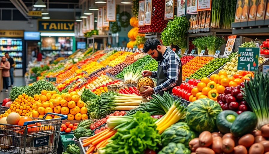 Man choosing vegetables at grocery store; buy now pay later loans