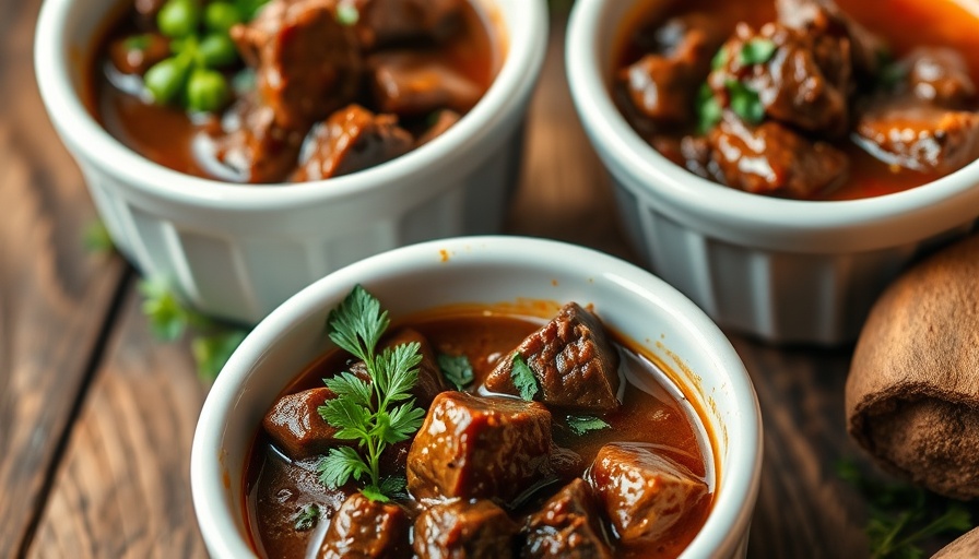 Appetizing beef stew in white ramekin as low carb takeout alternative
