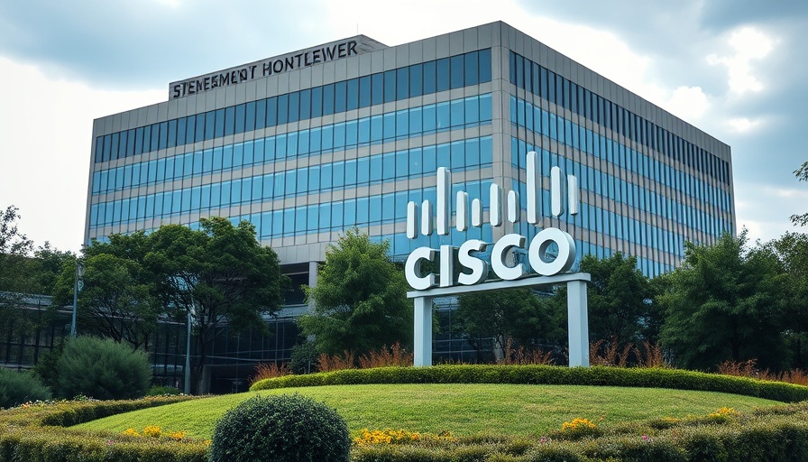 Corporate building with Cisco sign promoting AI-driven security innovations.