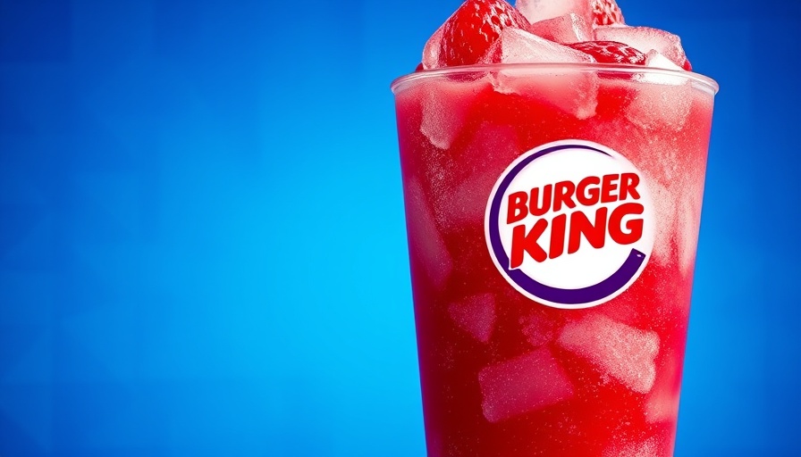 Burger King Frozen Strawberry Drink against a blue pattern.