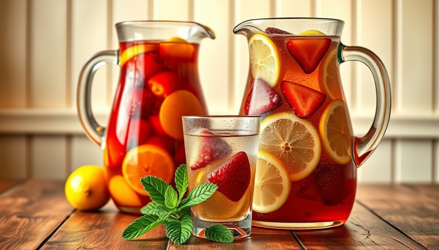 Colorful easy batch cocktails with fruit garnishes on table