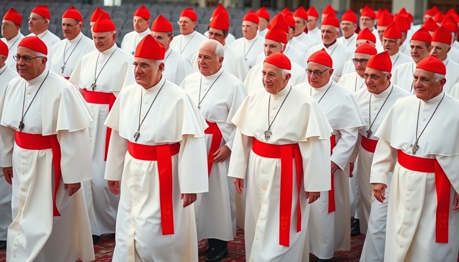 Fantasy Pope League gathering of cardinals in ceremonial attire.