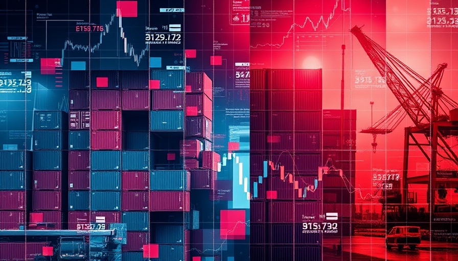 Grid collage linking Trump tariffs AI boom with industrial and financial themes