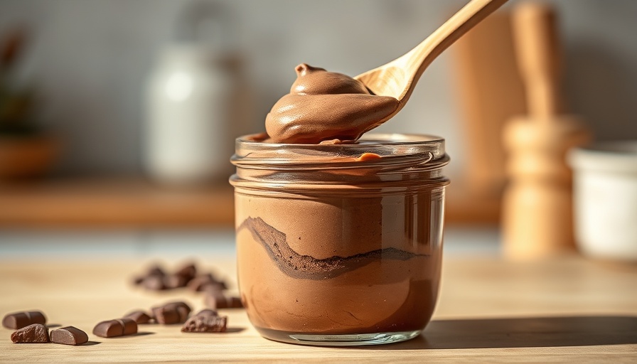 Easy homemade chocolate mousse dessert in glass jar.