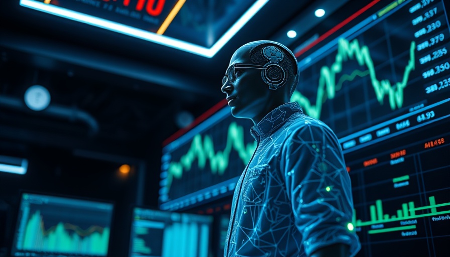 Futuristic digital stock display with holographic user showing Robinhood earnings trends.