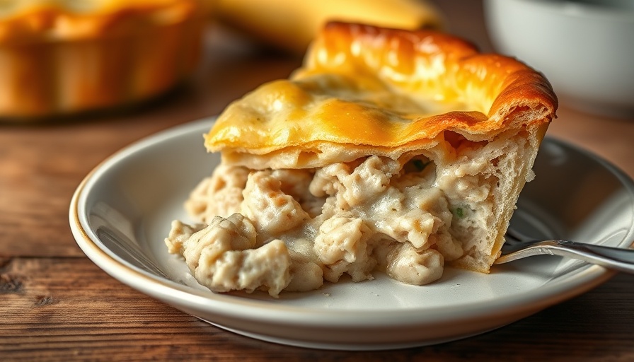 Appetizing slice of easy leftover turkey pot pie on a plate.