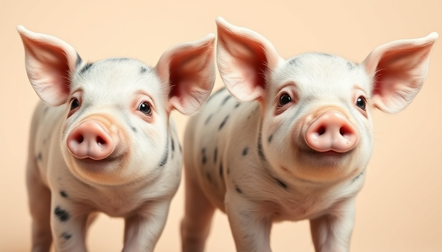 CRISPR pigs for food concept with two curious piglets.