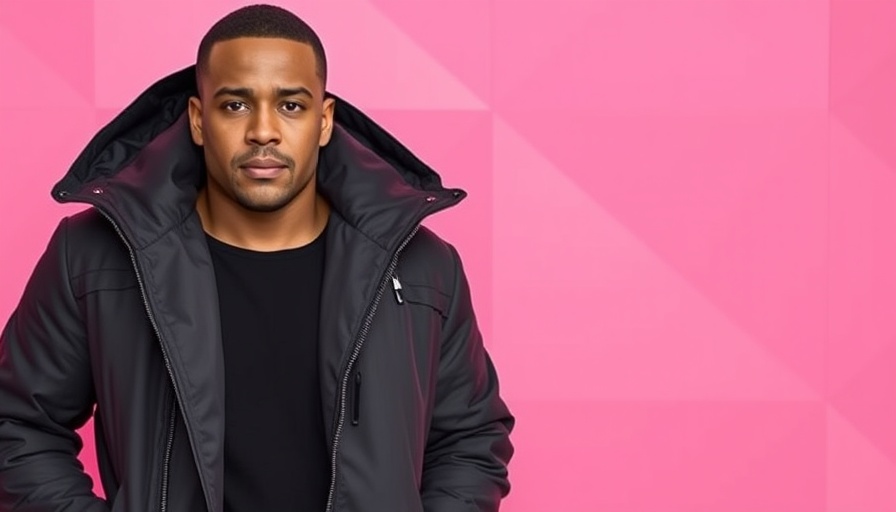 Stylish portrait of a man against pink geometric background.