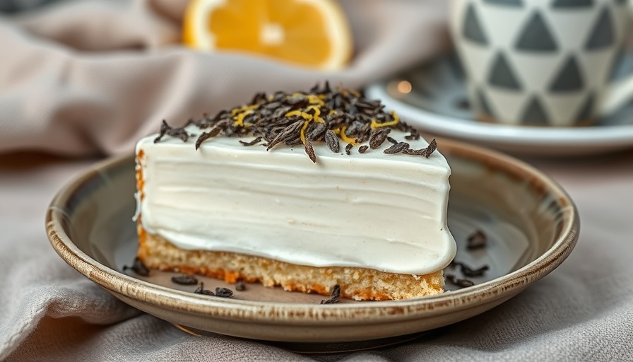 Earl Grey and Lemon Economy Cake slice with lemon zest.