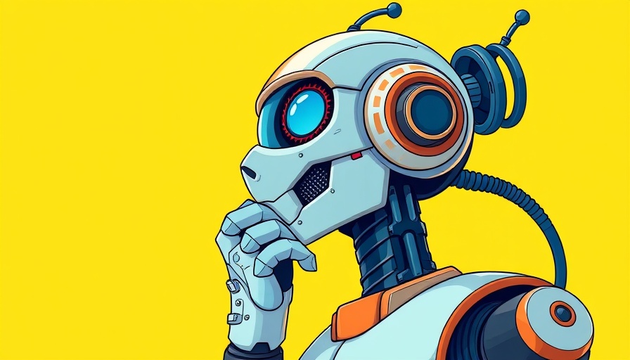 Futuristic robot pondering privacy concerns in vibrant colors.