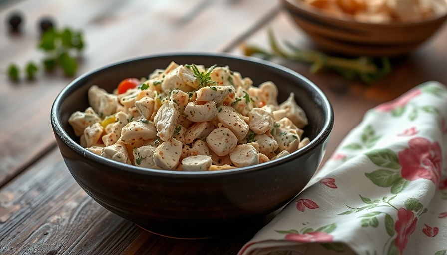Southern-style chicken salad with herbs for weight loss in a rustic setting.