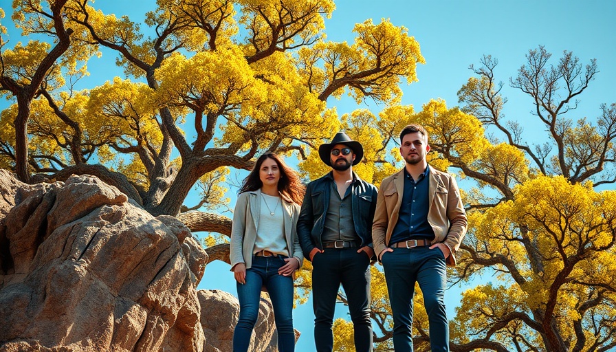 Group of four people standing at cliff edge with tree backdrop, Peacock subscription changes.