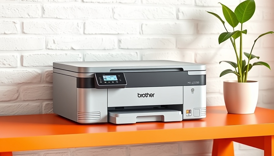 Brother HL-L2420DW printer deal on an orange desk, photorealistic.