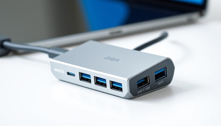 Sleek Anker USB-C hub with multiple ports on a white background.