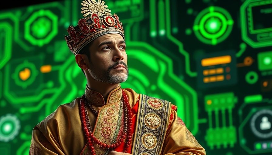Saudi Arabia AI hub ambitions displayed with royal figure in tech backdrop.