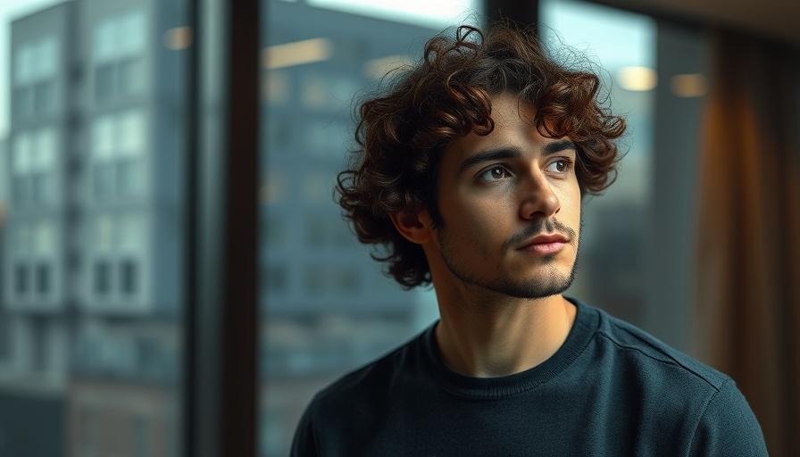 Young man in modern office, AI tools for small businesses context.