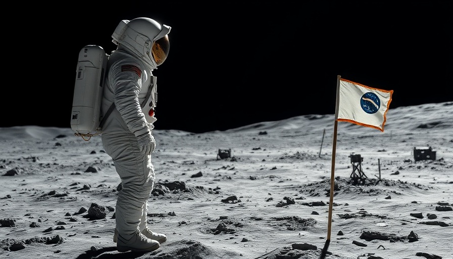 Astronaut on the moon with a flag, highlighting lunar property laws.