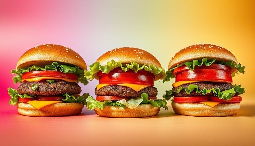 Appetizing healthy fast-food burgers on vibrant background.