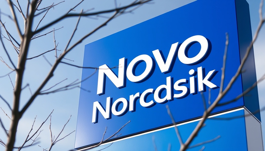 Novo Nordisk sign with logo, company branding image.