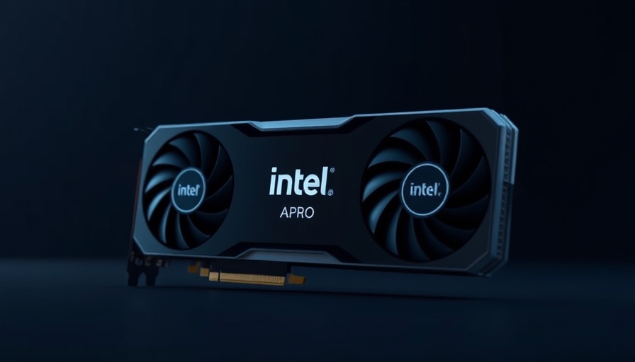 Sleek Intel Arc Pro GPUs for business applications on a dark background.