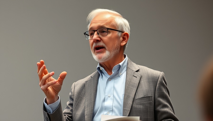 Elderly male speaker gesturing confidently, market complacency on tariffs discussion.