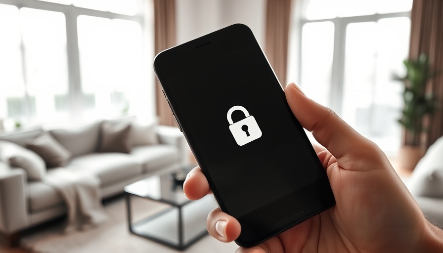 Smartphone showing encryption app in a modern living room.