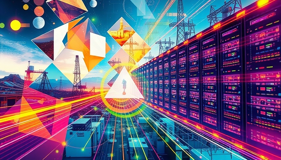 Abstract collage illustrating AI data centers and natural gas dependency.